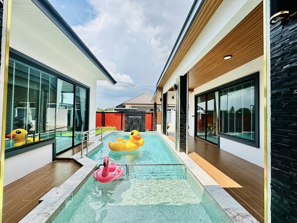 pool and room interior of Modern Cool Pool Villa @Hua Hin