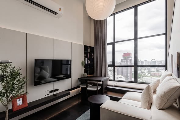 living room and bedroom of Park​ Origin​ Thonglor