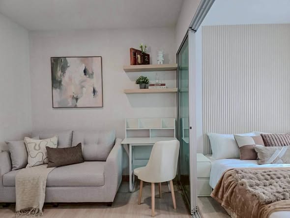 living room and bedroom of Plum Condo Chaengwattana Phase 1