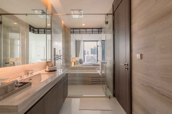 room interior and bathroom of Q1 Sukhumvit Condo by Q House