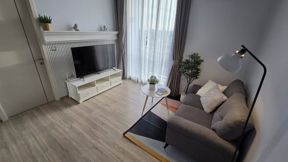 living room and bedroom of THE LINE Phahon-Pradipat