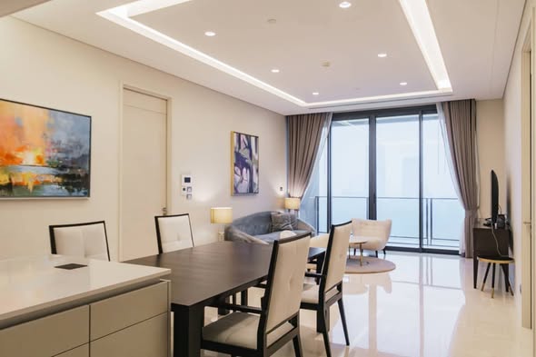living room and room interior of The Residences at Sindhorn Kempinski Hotel Bangkok