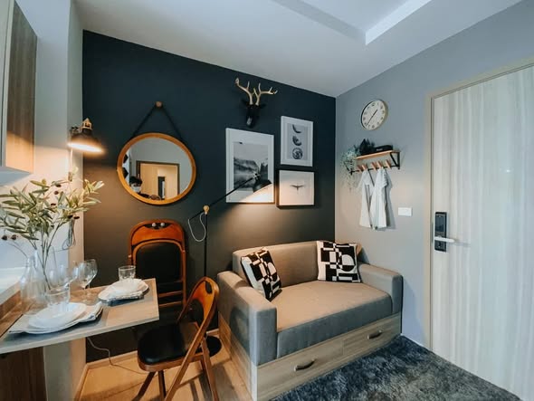 living room and bedroom of Altitude Unicorn Sathorn