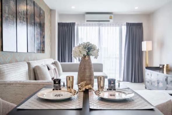 bedroom and living room and room interior of กลางกรุงรีสอร์ทคอนโด