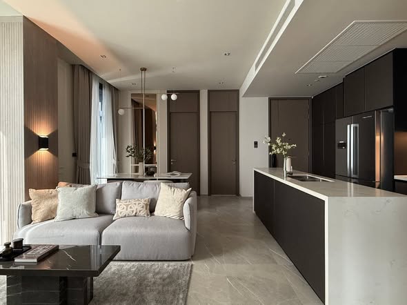 living room and kitchen of HYDE Heritage Thonglor, Sukhumvit 59 main road