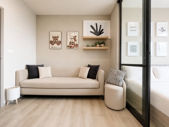 living room and bedroom and room interior of Ideo Mobi Sukhumvit Eastpoint