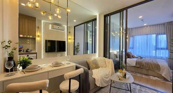 living room and bedroom of Life Rama 4 – Asoke