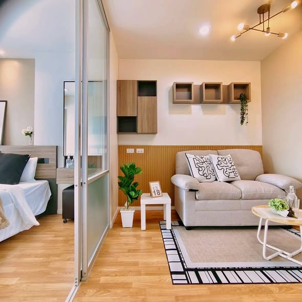 living room and bedroom and room interior of Lumpini Park Phetkasem 98