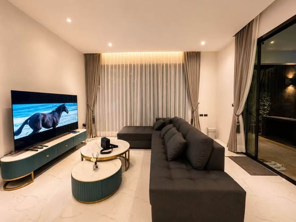 living room and bedroom of The 8 Pool Villa