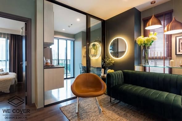 living room and bedroom of THE BASE Park West – Sukhumvit 77