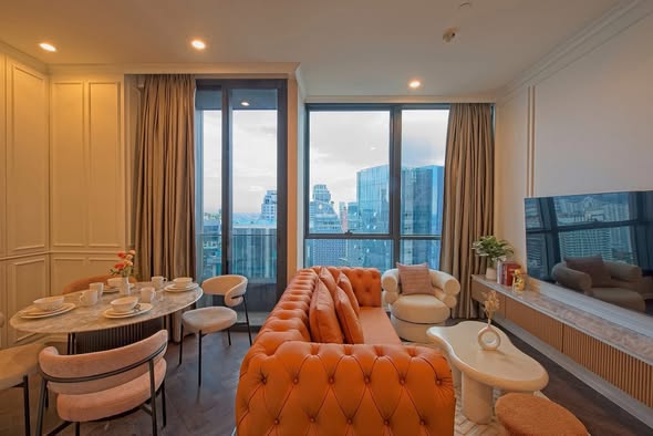 living room and bedroom of THE ESSE Sukhumvit 36