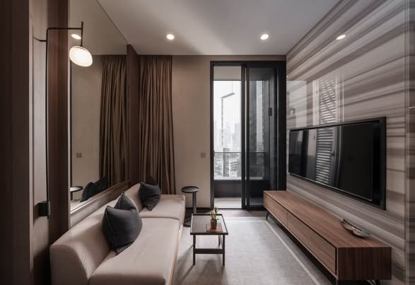 living room and bedroom of THE ESSE Sukhumvit 36