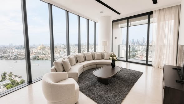 living room of Banyan Tree Residences Riverside Bangkok บันยัน ทรี เรสซิเดนซ์ ริเวอร์ไซด์ กรุงเทพ
