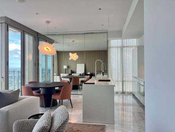 living room and room interior and kitchen of Four Seasons Private Residences