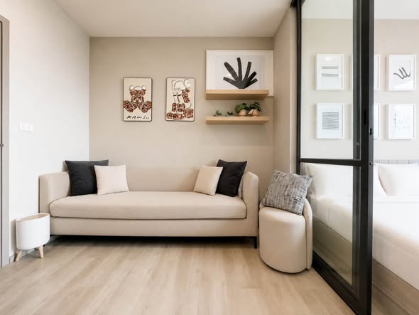 living room and bedroom and room interior of Ideo Mobi Sukhumvit Eastpoint