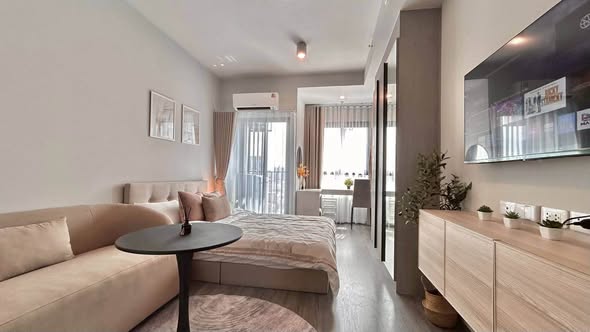 bedroom and living room of Ideo Ramkamhaeng Lamsali Station