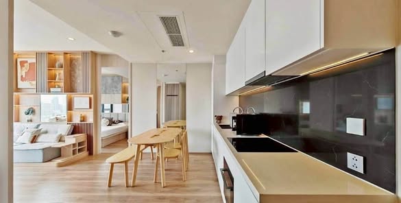 living room and kitchen of Noble Form Thonglor โนเบิล ฟอร์ม ทองหล่อ