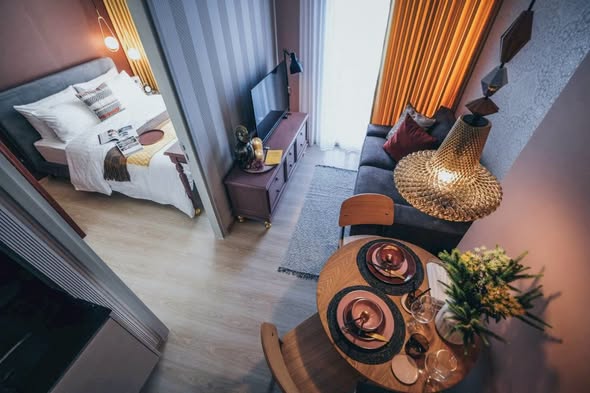 bedroom and living room of Noble Revolve Ratchada 2