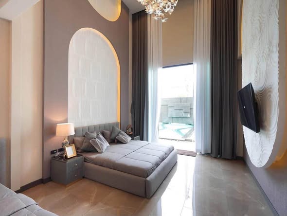 living room and bedroom of Number3 Poolvilla Bangkok