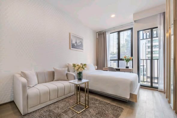 living room and bedroom of Park​ Origin​ Phaya Thai