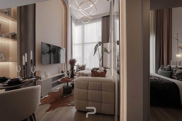 bedroom and living room of SOHO​ BANGKOK​ RATCHADA​