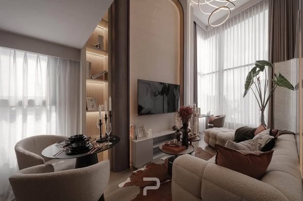 living room and bedroom of SOHO​ BANGKOK​ RATCHADA​