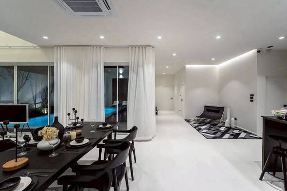 living room and room interior of บ้านพักหัวหิน The Modern Pool Villa