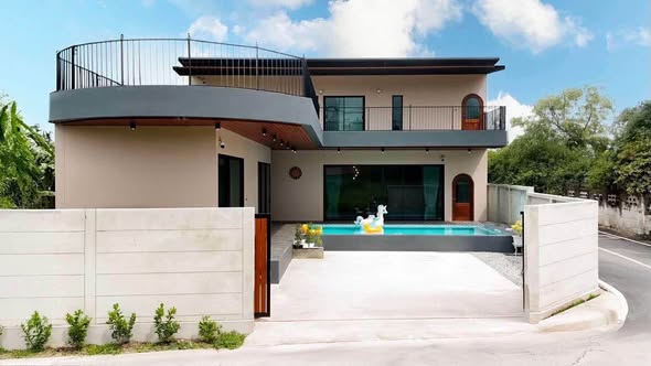 pool and room interior of พูลวิลล่ากรุงเทพ Airy Ville Bangkok