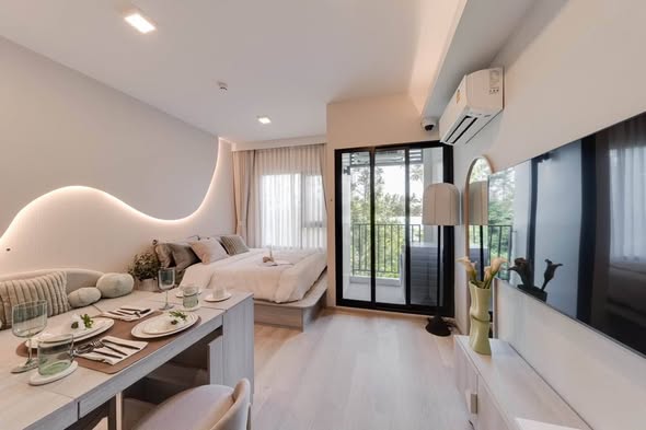 living room and bedroom of COBE Ratchada-Rama 9