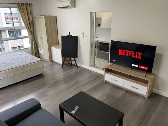 living room and bedroom of ดีคอนโด แคมปัส รีสอร์ท บางนา : dcondo Campus Resort Bangna