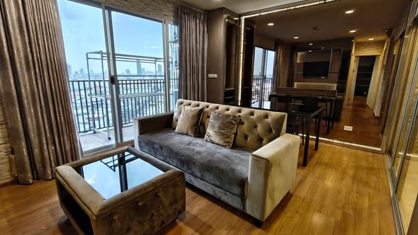 living room and bedroom of Fuse Chan Sathorn