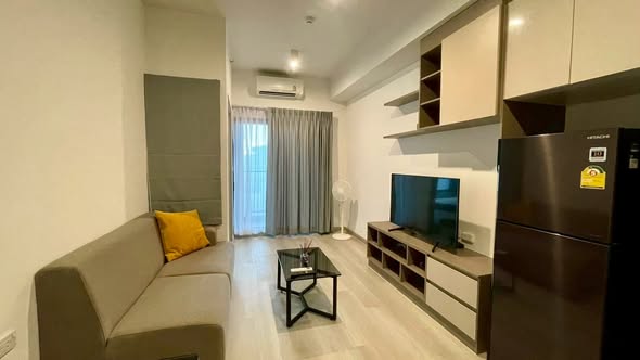 living room and bedroom of IDEO Rama9 – Asoke