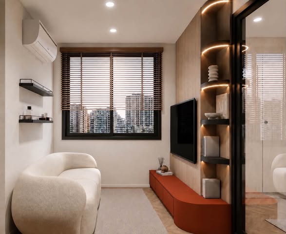 living room and bathroom of JC Hill Place