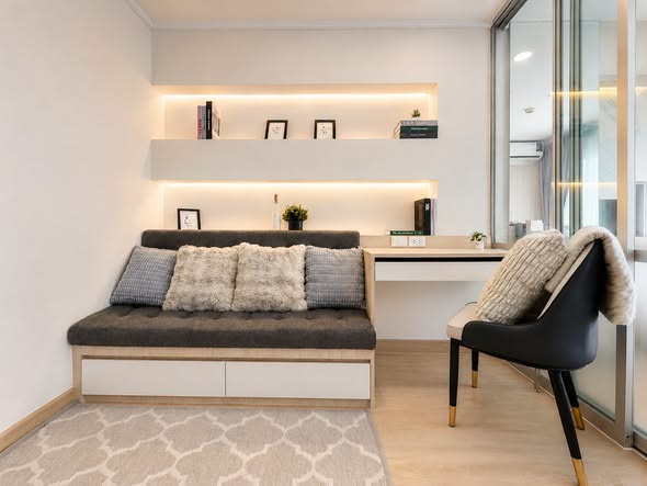 living room and bathroom of Lumpini Ville La Salle – Bearing