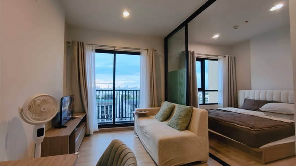 bedroom and living room of Niche MONO Sukhumvit Bearing
