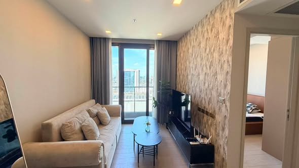 living room and bedroom of One9Five Asoke – Rama 9