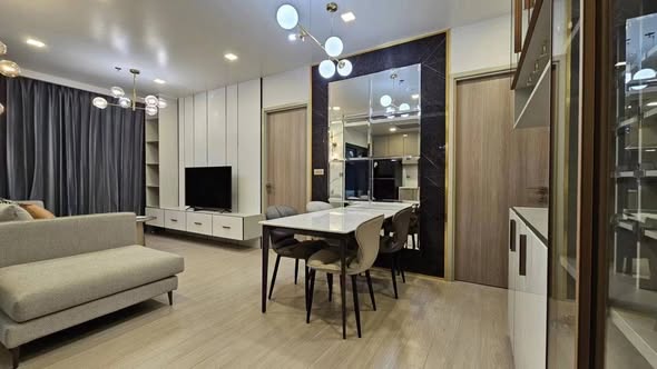 living room and bedroom of One9Five Asoke – Rama 9