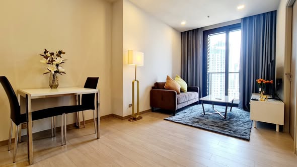 living room and bedroom of One9Five Asoke – Rama 9