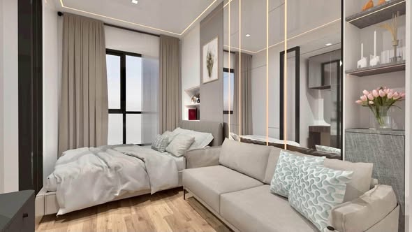 living room and bedroom of Origin Plug & Play Ramintra : ออริจิ้น ปลั๊ก แอนด์ เพลย์ รามอินทรา