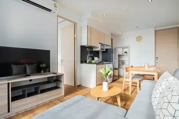 living room and bedroom of Park Origin Phrom Phong