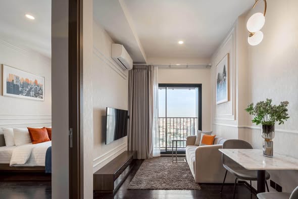 living room and bedroom of Park​ Origin​ Thonglor