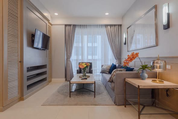 living room and bedroom of Q Lang Suan