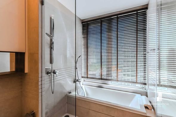 room interior and bathroom of Q Lang Suan