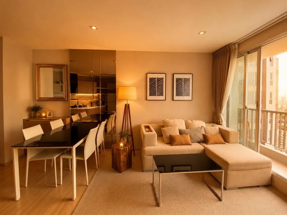 living room and bedroom of RHYTHM Sathorn