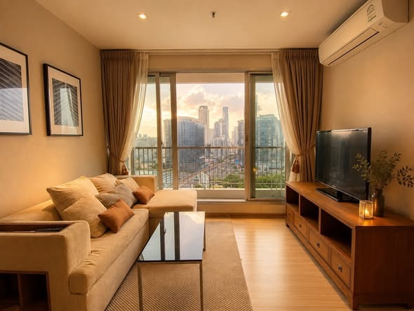 living room and bedroom of RHYTHM Sathorn
