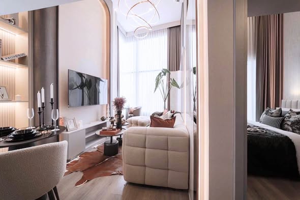bedroom and living room of SOHO​ BANGKOK​ RATCHADA​