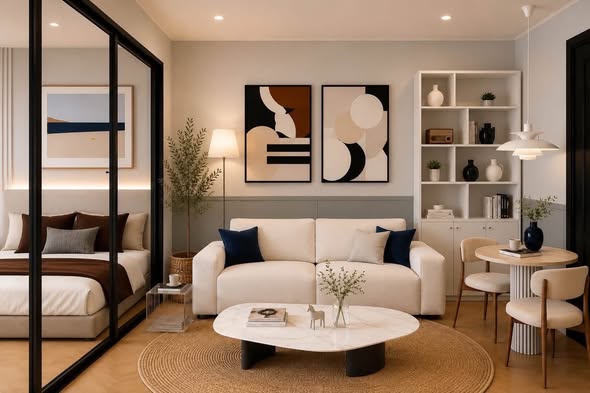 living room and bedroom of Supalai City Home Ratchada 10