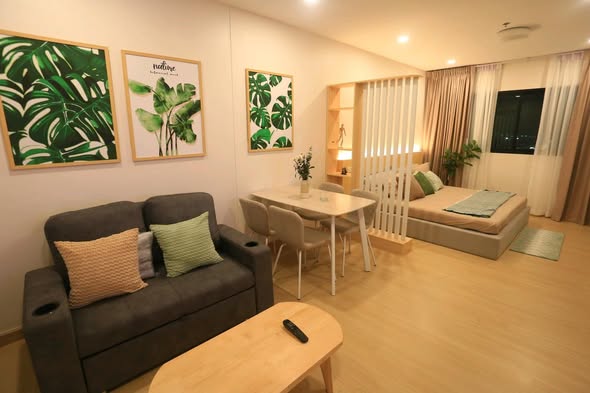 bedroom and living room of Supalai Loft Khae Rai Station