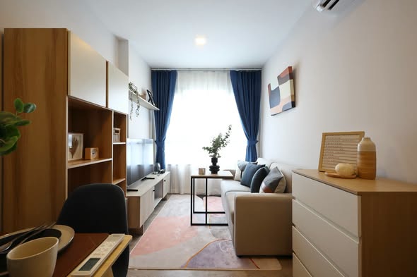 living room and bathroom of THE BASE Height-Chiang Mai