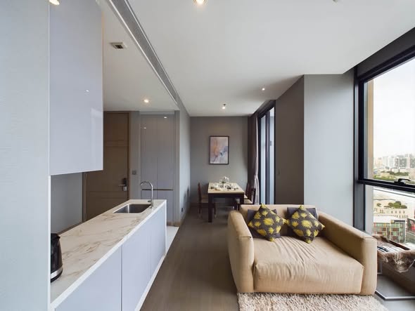 living room and room interior and kitchen of THE ESSE at SINGHA COMPLEX